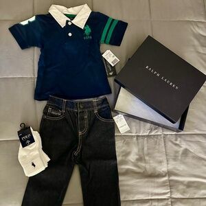 Ralph Lauren polo shirt, socks, and jeans (18 mos) NWT & box